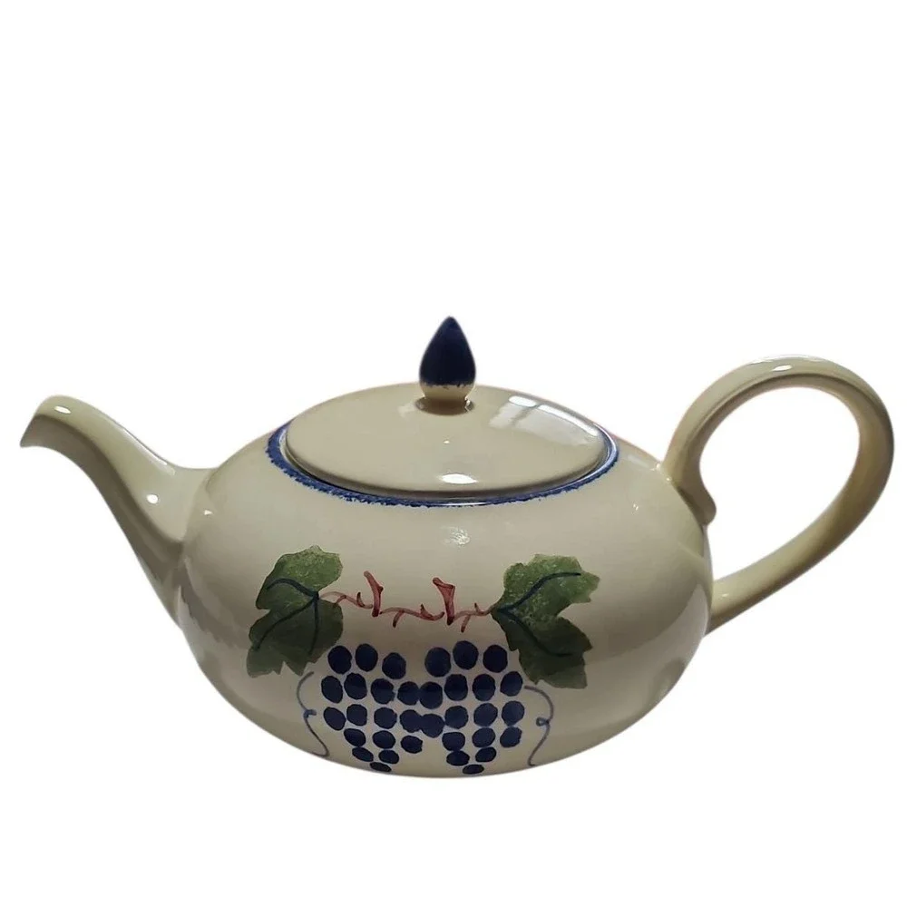 Vintage Poole Pottery Teapot Hand Painted Vineyard Grape Pattern England‎ 1873.